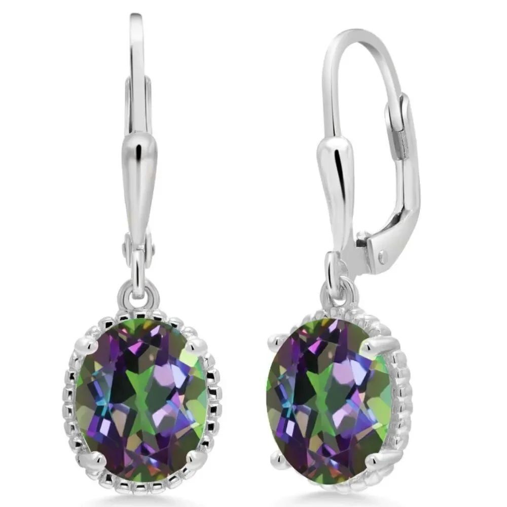 925 Sterling Silver with 4.60 Cttw Green Mystic Topaz Oval Leverback Earrings